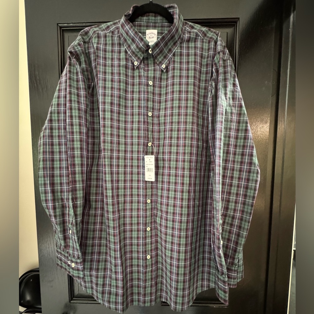 Brooks Brothers Green and Purple Plaid Shirt